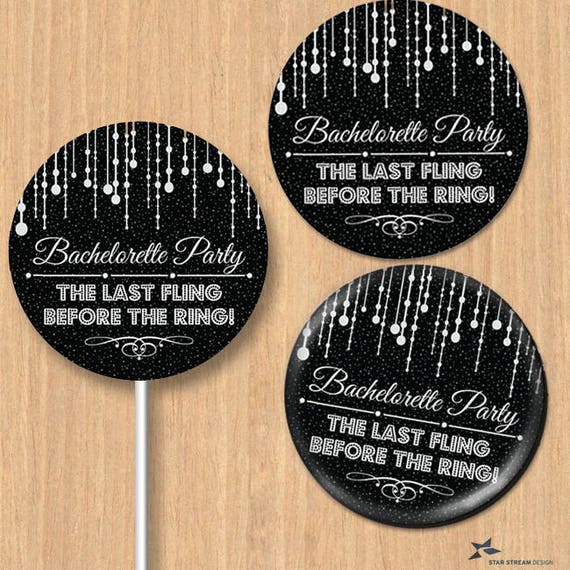 Last Fling Bachelorette: Black; Editable Instant Download PDF for 2" stickers, tags, buttons, cupcake toppers Il_570xn