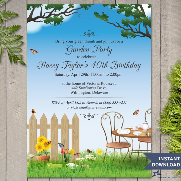 Editable Garden Party Invitation Template Editable Garden Party Invitation Template