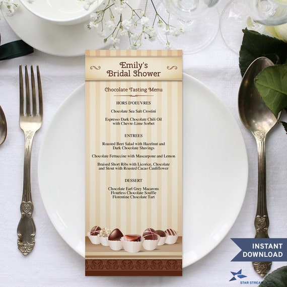 Printable Chocolate Decadence Tasting Dinner or Dessert Menu Flat Card