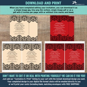 Sheer Lace Bridal Wedding Shower Invitation | 3 background options | 2-sided, 5x7 | Editable Digital Template | Edit Online & Print zdjęcie 7