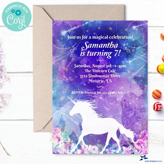 Magical Unicorn Birthday Watercolor Floral Party Invitation | 2-sided, 5x7 | Editable Digital Printable Template | Edit Online & Print Il_570xn