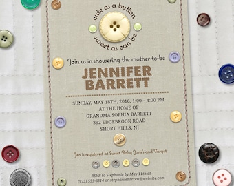 Cute as a Button Baby Shower Invitation, Printable, Evite or Printed (US Only) Invitations