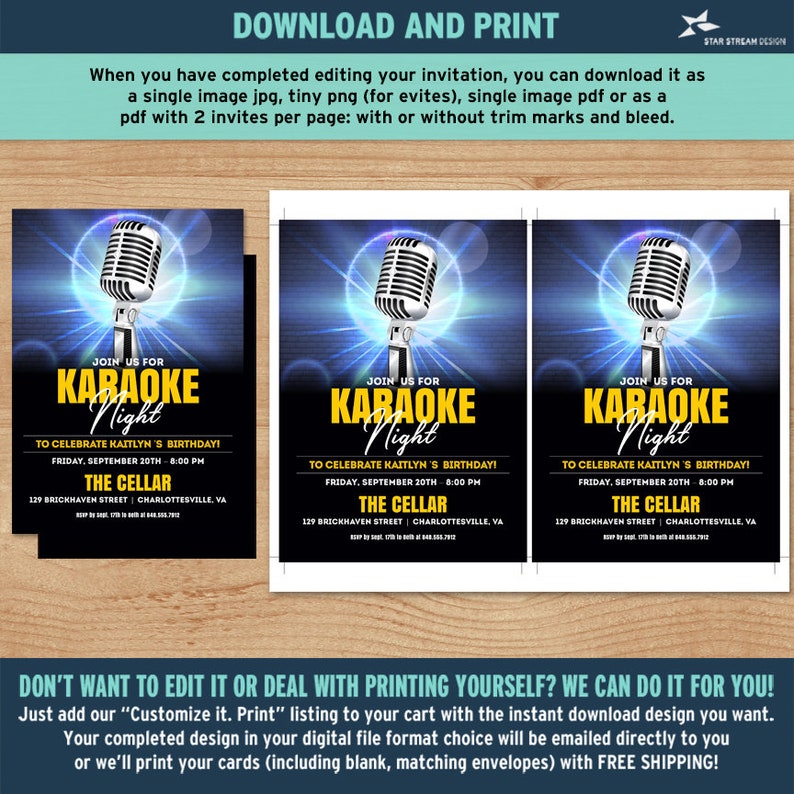 Karaoke Night Party Celebration Invitation 2-sided, 5x7 Editable Digital Template Edit Online & Print image 6
