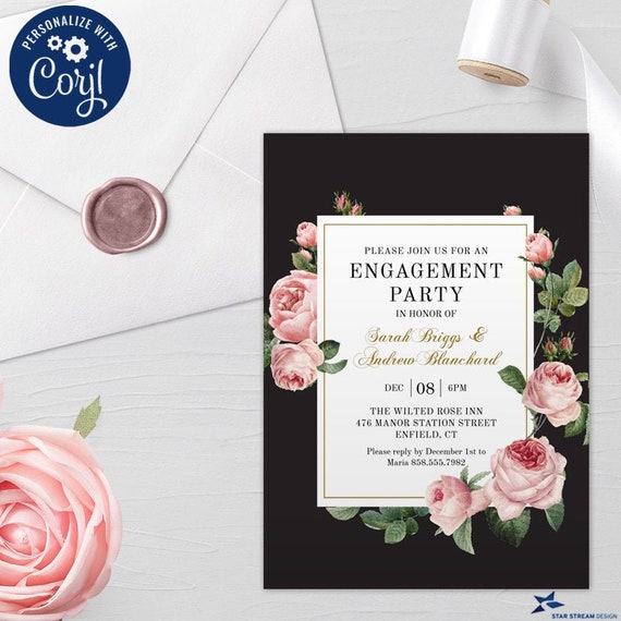 Pink Rose Panel Engagement Party or Special Occasion Invitation | 2-sided, 5x7 | Editable Digital Printable Template | Edit Online & Print Il_570xn