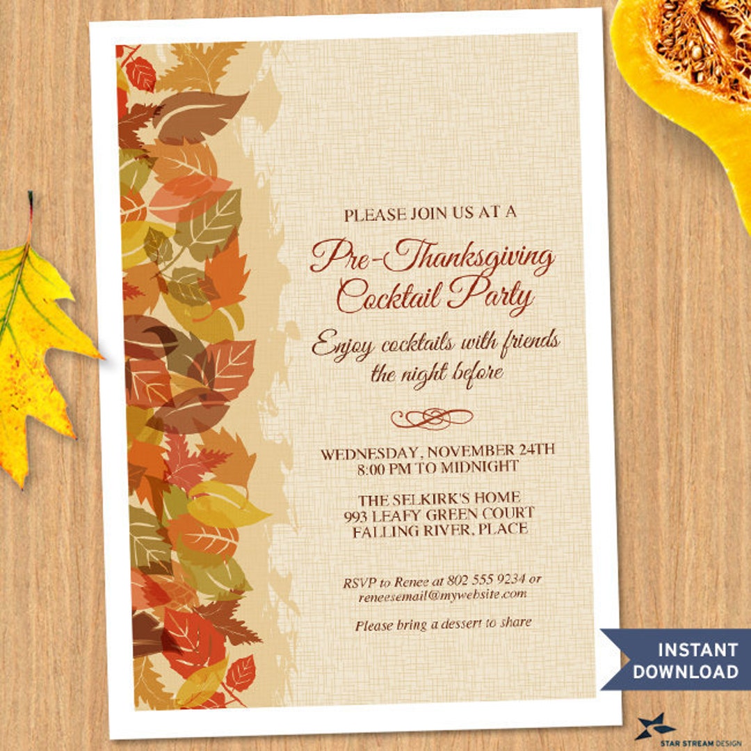 Autumn Leaves Edge Printable Thanksgiving Invitation Template, Editable ...