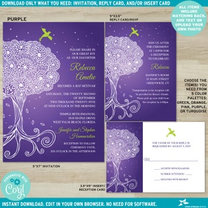 Ornate Tree of Life Bat Mitzvah Invitation, RSVP, and/or Insert 5 color options Editable Digital Template Edit Online & Print image 7