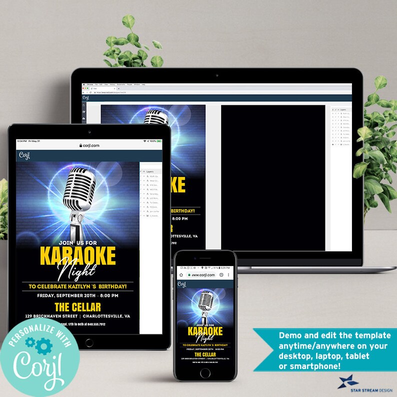 Karaoke Night Party Celebration Invitation 2-sided, 5x7 Editable Digital Template Edit Online & Print image 5