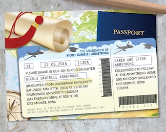 World Travel Documents Graduation Announcement Invitation; Printable, Evite or Printed Invitations