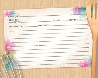 Soft Orchids in Pink and Turquoise Bridal Wedding Shower Recipe Card, Instant Download PDF