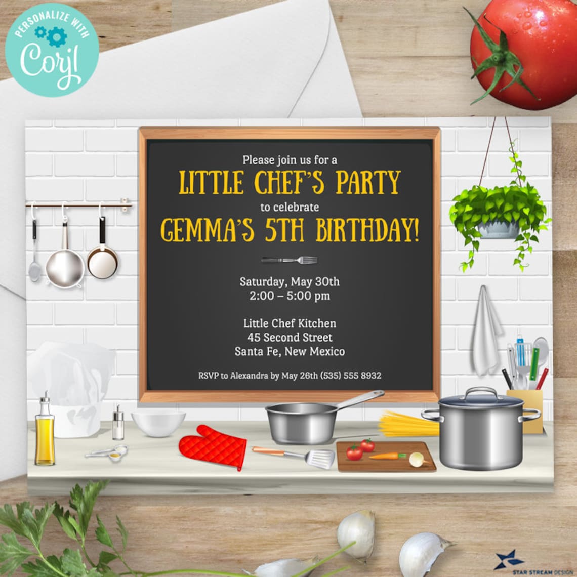 Kitchen Chef Cooking Birthday Party Invitation 2sided 7x5 Etsy UK