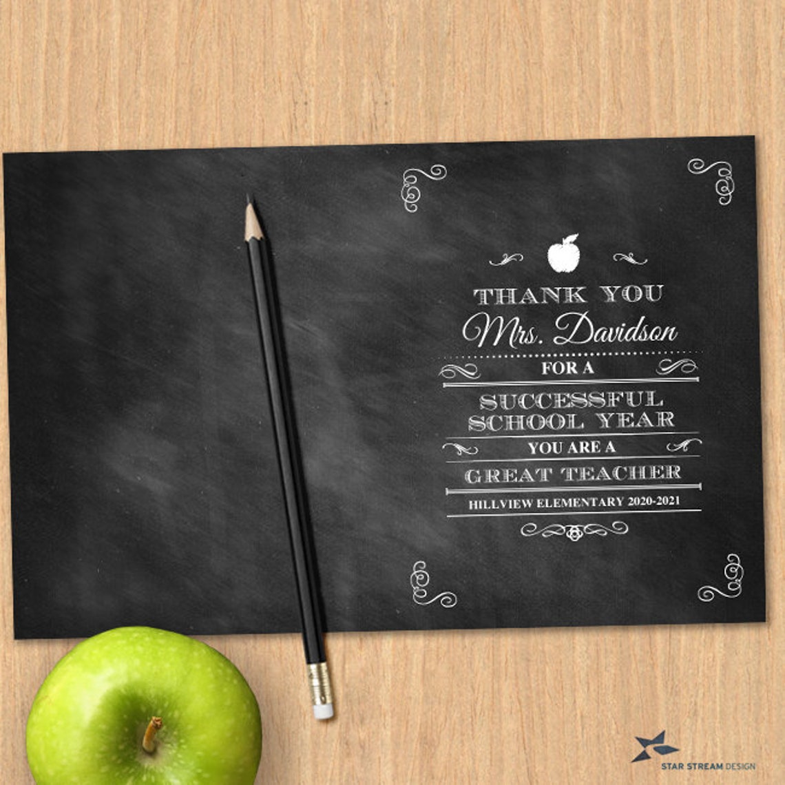Chalkboard Teacher Appreciation Thank You Printable Folded | Etsy