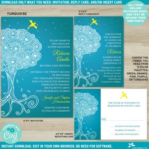 Ornate Tree of Life Bat Mitzvah Invitation, RSVP, and/or Insert 5 color options Editable Digital Template Edit Online & Print image 6