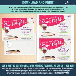 Paint Night, Paint and Sip Wine Glass Canvas Party Invitation 2-sided, 7x5 Editable Template Edit Online & Print image 7