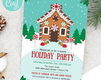 Gingerbread House Holiday Christmas Party Invitation | 2-sided, 5x7 | Digital Editable Printable Template | Edit Online & Print Yourself