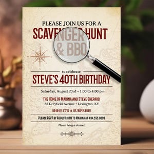 Scavenger Hunt Party Invitation; Printable, Evite, or Printed (US Only) Invitations
