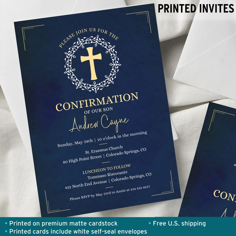 Boy Confirmation Invitation, Blue Watercolor Cross Wreath Template, Editable 5x7 Boy Holy Sacrament Invite, First Communion Printable Evite image 6