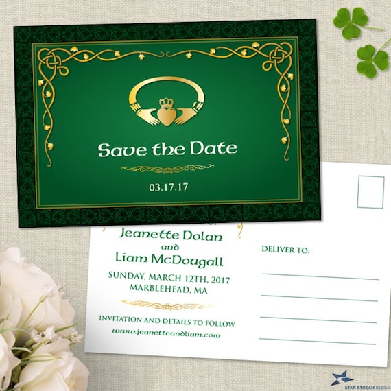 Claddagh Ring Celtic Knots Irish Save the Date Postcard or Flat Card, Printable, Evite or Printed (US Only) Announcements Il_570xn