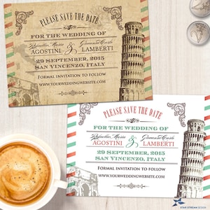 Vintage Italian Wedding Save the Date Card Printable, Evite or Printed US Only Invitations image 1