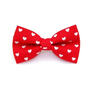 Valentine's Day Cat Bow Tie Love Song White Hearts on Red Bow Tie for Cat Collar / Cat, Kitten Small Dog Bow tie image 1
