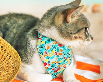 Cat Bandana - "Ocean Life" - Aqua Fish Bandana for Cat + Small Dog / Summer, Beach, Aquatic, Water, Sea,Seashell, Octopus / Slide-on Bandana