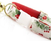 Holiday Cat Collar - quot Noel quot - Ivory Red Green Floral Cat Collar Breakaway Christmas Cat Collar Cat, Kitten, Small Dog Sizes