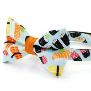 Bow Tie Cat Collar Set - "Sushi Date" - Sushi Cat Collar w/ Bow Tie (Removable) / Breakaway Collar or Non-Breakaway / Cat, Kitten, Small Dog