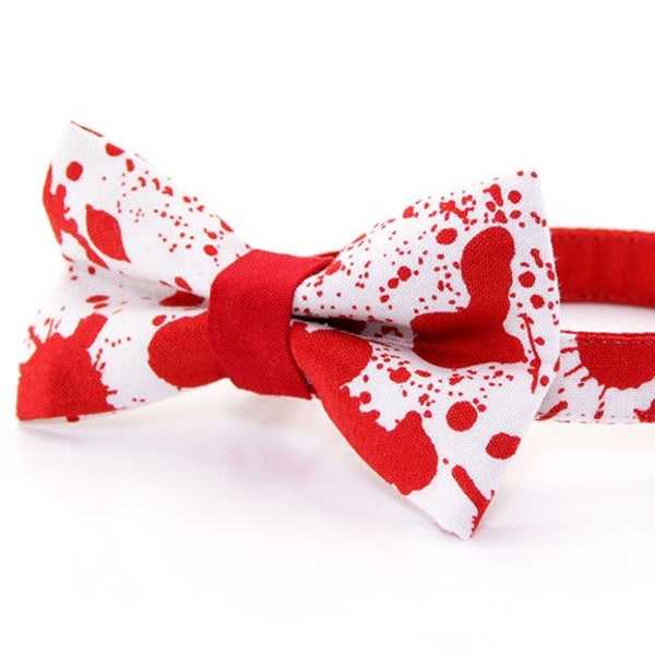 Halloween Bow Tie Cat Collar Set - "Dexter" - Blood Spatter Cat Collar + Matching Bow Tie / Horror Movie Cat Bow Tie / Horror Fan Gift