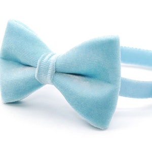 Bow Tie Cat Collar Set - "Velvet - Frosty Blue" - Light Blue Velvet Cat Collar w/ Coordinating Velvet Bow / Cat, Kitten, Small Dog Sizes