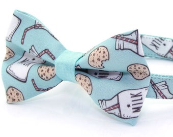 Bow Tie Cat Collar Set - "Cookies and Milk - Mint" Cookie Cat Collar w/ Matching Bow Tie (Removable) / Cat, Kitten & Small Dog Sizes