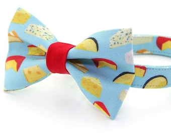 "Katzenhalsband Set mit Fliege - ""Say Cheese"" - Katzenhalsband mit passender Fliege / Feinschmecker Geschenk / Fromage / Katze, Kätzchen, Kleine Hunde ."