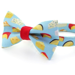 Bow Tie Cat Collar Set - &quot;Say Cheese&quot; - Cat Collar w/ Matching Bow Tie / Foodie Gift / Fromage / Cat, Kitten, Small Dog Sizes