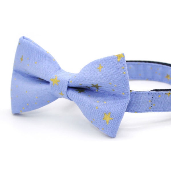 Rifle Paper Co® Bow Tie Cat Collar Set - "Dusk" - Periwinkle Blue w/ Gold Stars Cat Collar + Matching Bow / Cat, Kitten, Small Dog Sizes