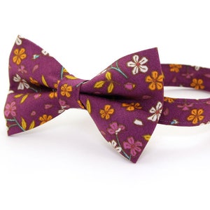 Bow Tie Cat Collar Set - "Spiced Plum" - Wine Purple Floral Cat Collar w/ Matching Bowtie (Removable) / Fall  / Cat, Kitten, Small Dog Sizes