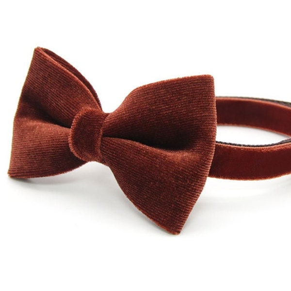 Bow Tie Cat Collar Set - "Velvet - Mahogany" - Russet Brown Velvet Cat Collar w/ Matching Bow / Fall, Thanksgiving / Cat, Kitten, Dog