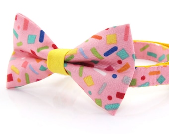 Bow Tie Cat Collar Set - "Confetti Sprinkles" - Pink Cat Collar w/ Matching Bow / Cat Birthday / Cat,Kitten,Small Dog Sizes