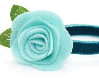 Cat Collar + Flower Set - "Velvet - Ocean Teal" - Deep Blue Green Cat Collar w/ Mint Felt Flower / Wedding / Cat, Kitten, Small Dog Sizes