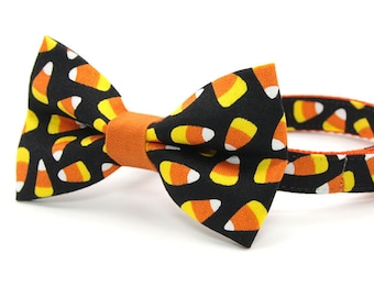 Halloween Bow Tie Cat Collar Set - "Trick or Treat" - Candy Corn Cat Collar + Matching Bow Tie Combo Set / Cat, Kitten, Small Dog Sizes