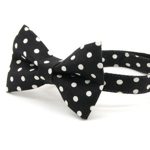 Conjunto de collar para gato con pajarita - Lunares - Negro - Collar para gato negro que brilla en la oscuridad con pajarita a juego / Boda / Gatos + Tamaños de perros pequeños