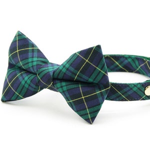 Bow Tie Cat Collar Set - &quot;Hunter&quot; - Dark Green Tartan Plaid Cat Collar w/ Matching Bowtie / Black Watch, Winter, Holiday / Cat + Small Dog
