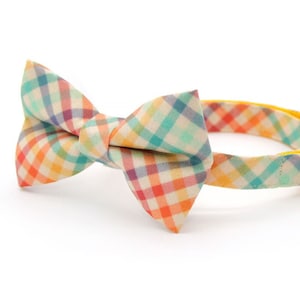 Bow Tie Cat Collar Set - &quot;Golden Hour&quot; - Rainbow Plaid Cat Collar w/ Matching Bowtie / Easter, Spring, Summer, Fall / Cat, Kitten, Small Dog