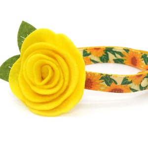Cat Collar + Flower Set - &quot;Sunflowers&quot; - Yellow Floral Cat Collar w/ Buttercup Yellow Felt Flower / Summer / Cat + Small Dog Sizes
