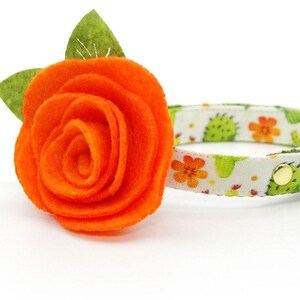 Cat Collar + Flower Set - &quot;Desert Dreams&quot; - Green Cactus Cat Collar w/ Orange Felt Flower / Southwestern, Saguaro / Cat + Small Dog Sizes