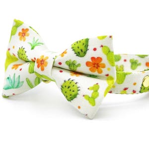 Cactus Bow Tie Cat Collar Set - &quot;Desert Dreams&quot; - Saguaro Green Desert Cat Collar w/ Matching Bowtie / Southwest Plants / Cat + Small Dog