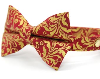 Regal Bow Tie Cat Collar Set - "Royal Ruby" - Gold & Red Cat Collar + Matching Bowtie / Holiday, Medieval, Victorian, Fancy, Wedding