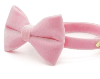 Bow Tie Cat Collar Set - "Velvet - Ballet Pink" - Classic Pink Velvet Cat Collar w/ Matching Velvet Bow / Wedding, Baby / Cat + Small Dog