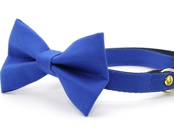 Bow Tie Cat Collar Set - "Color Collection - Cobalt Blue" - Solid Blue Cat Collar w/ Matching Bowtie / Wedding / Cat, Kitten, Small Dog