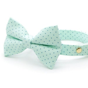 Katzenhalsband Set - ""Mint To Be"" - Pastel Polka Dot Katzenhalsband mit passender Fliege / Frühling, Rotkehlchen Ei / Katze, Kätzchen, kleiner Hund."