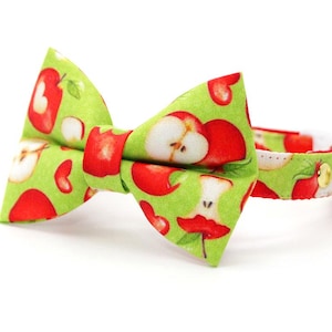 Apple Bow Tie Cat Collar Set - &quot;Apple Of My Eye&quot; - Green Cat Collar w/ Matching Bowtie / Fall, Fruit, Back To School / Cat + Small Dog