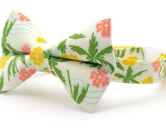 Conjunto de coleira e gravata borboleta tropical para gatos - "Paraíso das Palmeiras" - Coleira de verão para gatos + gravata borboleta combinando / Praia Havaiana, Palmeira / Gato, Gatinho, Cão de Pequeno Porte
