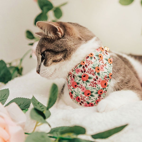 Rifle Paper Co® Cat Bandana - "Juliet" - Peach Pink Floral Bandana for Cat + Small Dog / Spring, Summer / Slide-on Bandana / Over-the-Collar